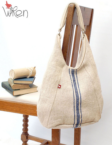 The Wren Design Antique Linen and Leather Bag